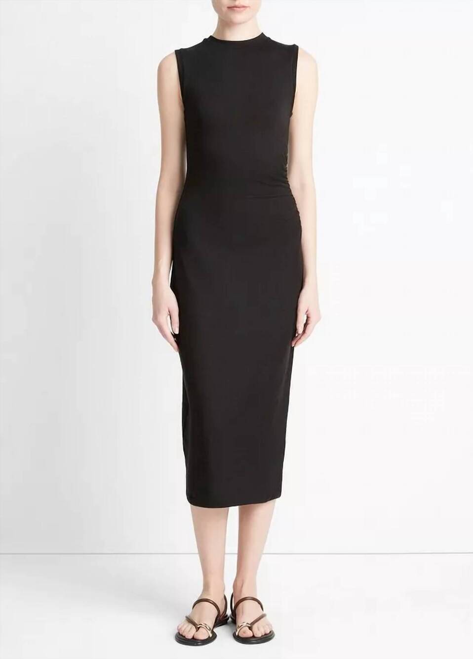 NEW VINCE sleeveless waist gather dress - plus in black